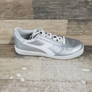 Diadora B Elite Womens Shoes Sz 7 Running Silver Leather Lace Up Low Top Sneaker